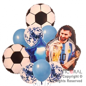 SET DE GLOBOS METALIZADOS ARGENTINA MESSI CON COPA Y LATEX CON CONFETI x 10 UNIDADES